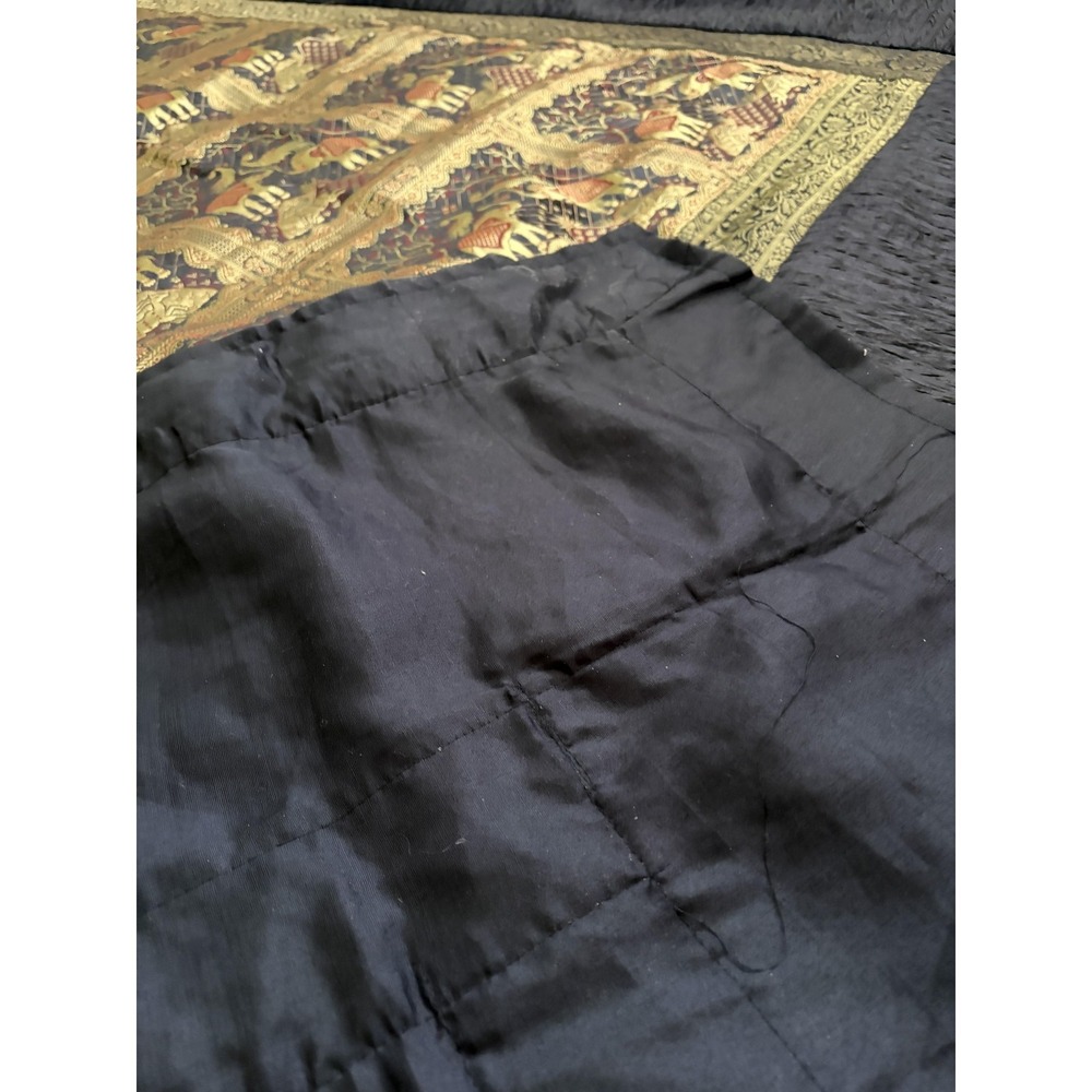 Indian Elephant Quilt Bedspread 102x88 Black Gold Silk Look Throw Decor Boho - Picture 9 of 12